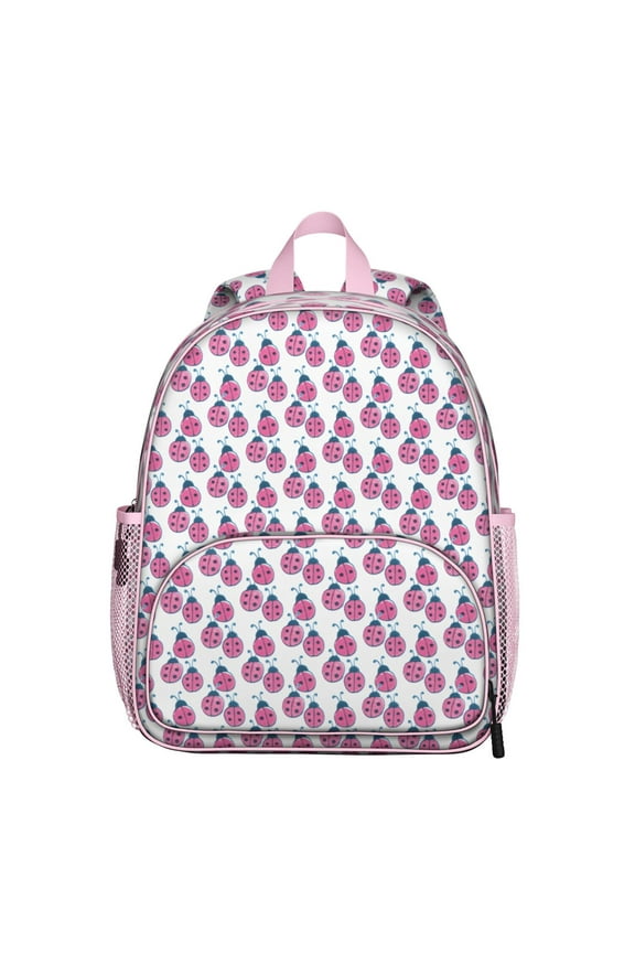 Ladybug Student Backpack – Cute Red Ladybird Cartoon Print With Polka Dot Garden Nature Insect Pattern Design