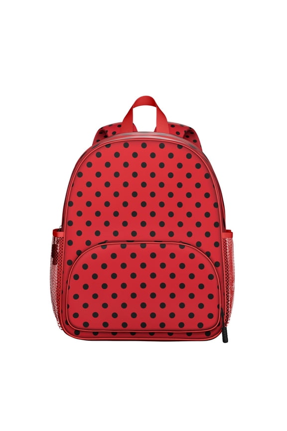 Ladybug Student Backpack – Cute Red Ladybird Cartoon Print With Polka Dot Garden Nature Insect Pattern Design