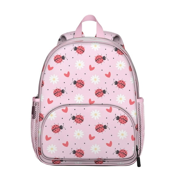 Ladybug Student Backpack – Cute Red Ladybird Cartoon Print With Polka Dot Garden Nature Insect Pattern Design