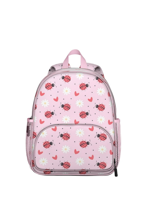 Ladybug Student Backpack – Cute Red Ladybird Cartoon Print With Polka Dot Garden Nature Insect Pattern Design