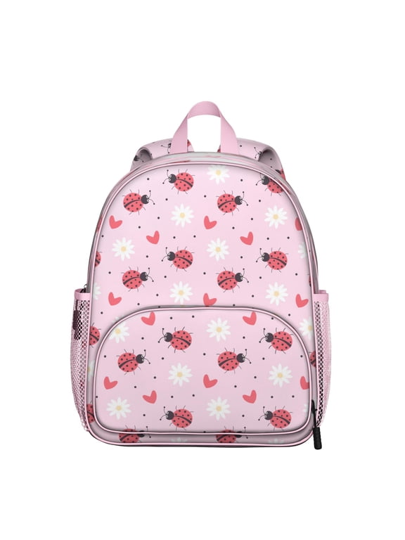 Ladybug Student Backpack – Cute Red Ladybird Cartoon Print With Polka Dot Garden Nature Insect Pattern Design