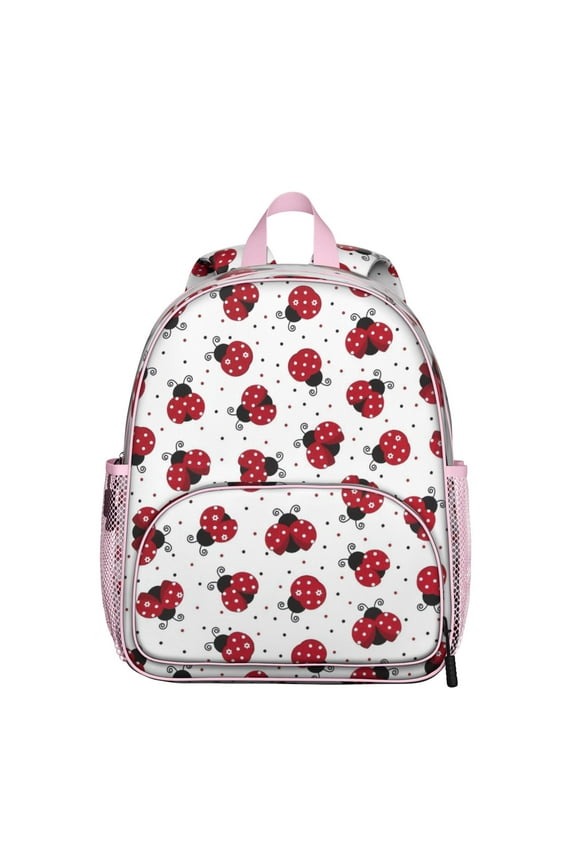 Ladybug Student Backpack – Cute Red Ladybird Cartoon Print With Polka Dot Garden Nature Insect Pattern Design