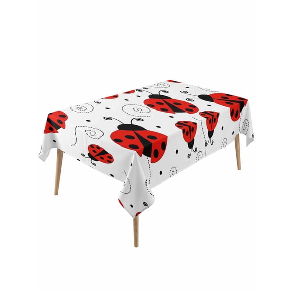 Ladybug Table Cloth, Cartoon Red Black Dots Animals Modern Simple Waterproof Tablecloth for Rectangle Tables, Reusable Washable Fabric Table Cover for Restaurant Kitchen Dining Tables 60"x120"