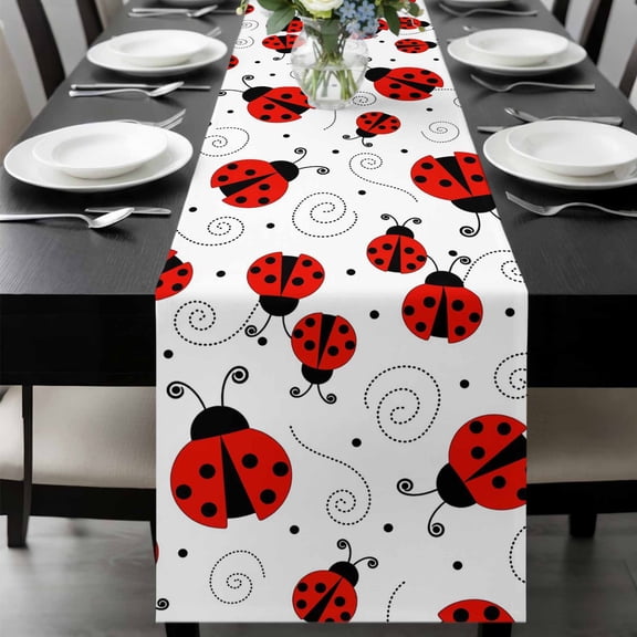 Ladybug Table Runner 90 Inches Long, Cartoon Red Black Dots Animals Modern Simple Kitchen Coffee Dining Table Decoration for Home Party Birthday Wedding Home Decor 13x90 Inches