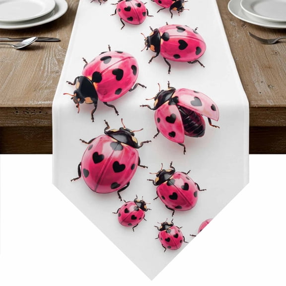 Ladybug Table Runner Linen Burlap Table Runner 48 Inches Long Red Black Animals Dresser Scarves for Kitchen Island Coffee Dining Room Party Wedding Banquet Holiday Decoration 13"x48"