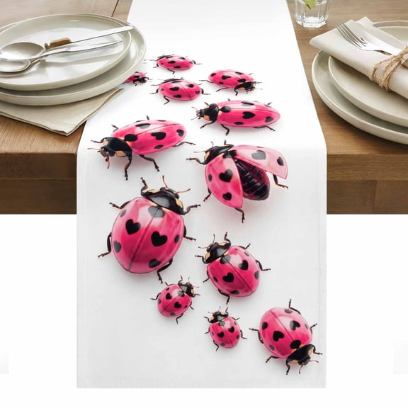 Ladybug Table Runner Red Black Animals Tablerunners 13 x 36 Inch, Table Decorations Tabletop Scarf for Summer Gathering Holiday Farmhouse Kitchen Dining Decor