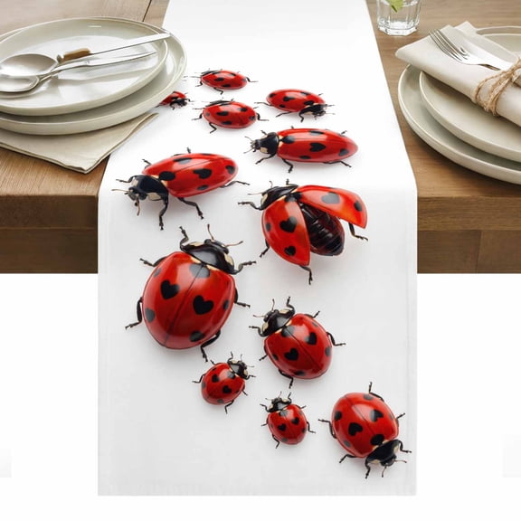 Ladybug Table Runner Red Black Animals Vintage Tablerunners 13 x 70 Inch, Table Decorations Tabletop Scarf for Summer Gathering Holiday Farmhouse Kitchen Dining Decor