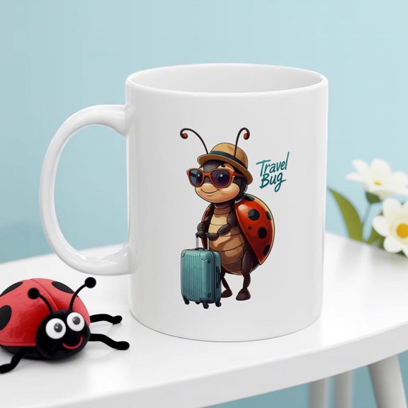 Ladybug Travel Bug Ceramic Mug: Wanderlust Gift (11oz, 15oz)
