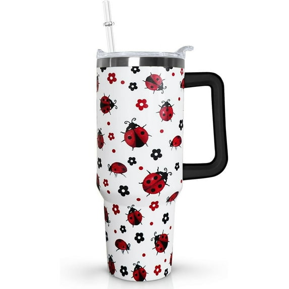 Ladybug Tumbler Handle Lid and Straw, Ladybug Gifts for Women Girls,40oz Lady Bug Skinny Travel Mug Tumbler Cup Water Botter,Ladybug Decor Accessories Stuff