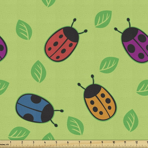 Ambesonne Ladybug Fabric by the Yard Upholstery, Modern Little Animals Print, 1 Yard, Multicolor