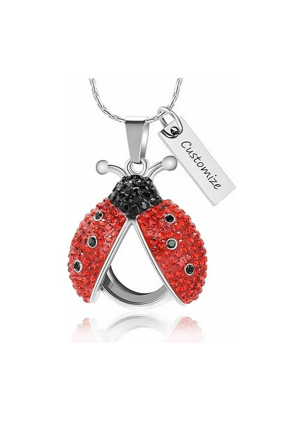 Ladybug Urn Necklace for Ashes Crystal Beetle Memorial Transparent Round Glass Locket Ash Holder Keepsake for Human Pet