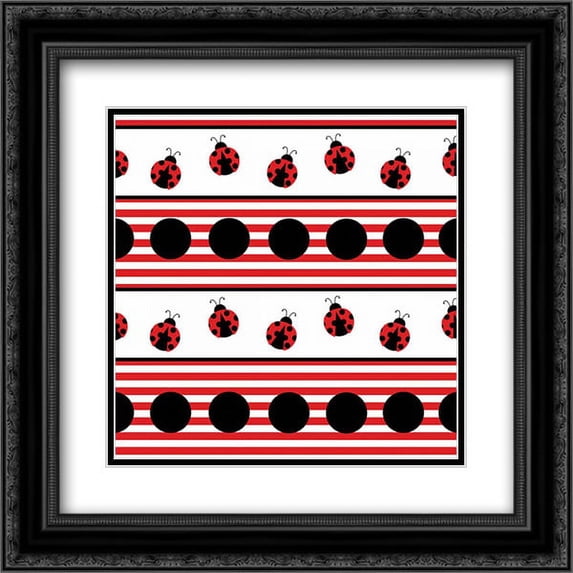 Ladybug VI 2x Matted 20x20 Black Ornate Framed Art Print by ND Art and Design