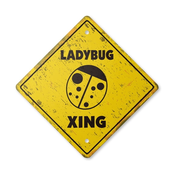 Ladybug Vintage Crossing Sign Zone Xing | Indoor/Outdoor Plastic | 14" Tall rustic lover lady bug bugs collector insect art
