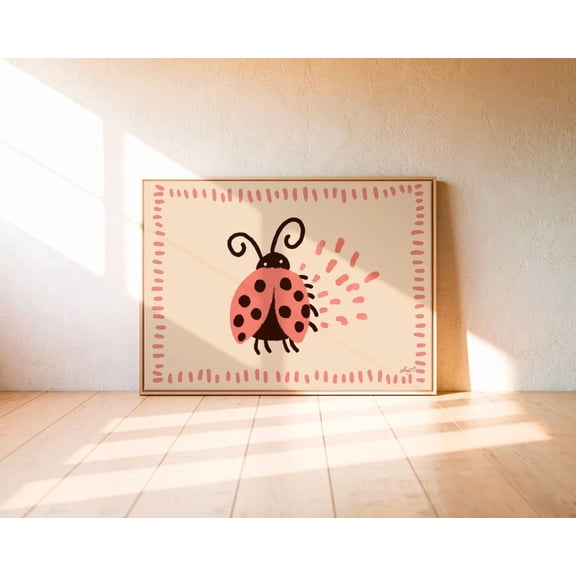 Ladybug Wall Art Pink Nursery Whimsical Bug Illustration For Unframed Paper Poster 24x36in