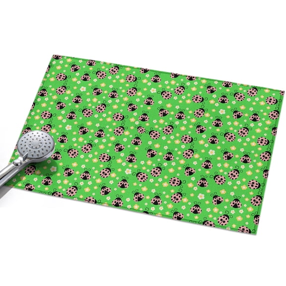 Ladybug Washable Area Rug 2 x 3 ft Yellow Daisy Floral Insects Pastoral Style Green Background, Soft Non Slip Rugs Stain Repellent Indoor Felt Carpet for Living Dining Room Bedroom Home Office