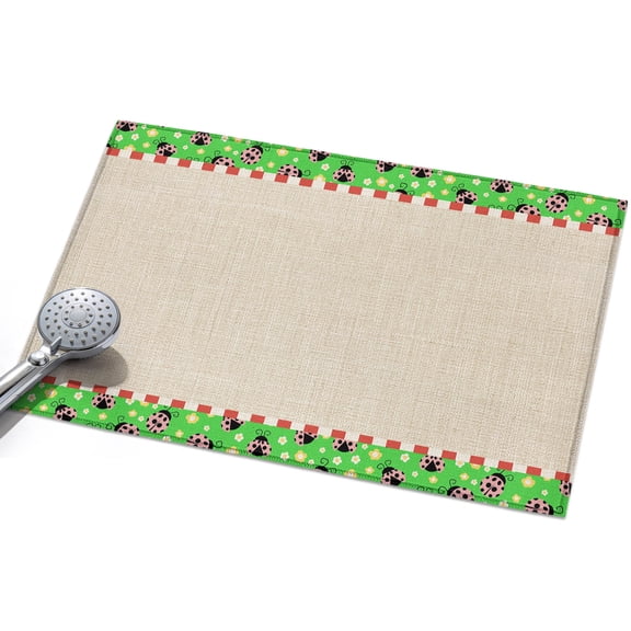 Ladybug Washable Area Rug 2 x 3 ft Yellow Daisy Floral Insects Pastoral Style Linen Texture Green, Soft Non Slip Rugs Stain Repellent Indoor Felt Carpet for Living Dining Room Bedroom Home Office
