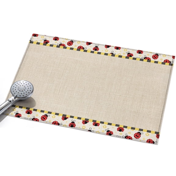 Ladybug Washable Area Rug 2 x 3 ft Yellow Daisy Floral Insects Pastoral Style Linen Texture, Soft Non Slip Rugs Stain Repellent Indoor Felt Carpet for Living Dining Room Bedroom Home Office