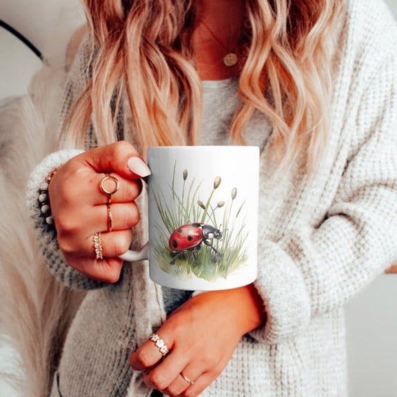 Ladybug Watercolor Coffee Mug Bug Lover Gift.