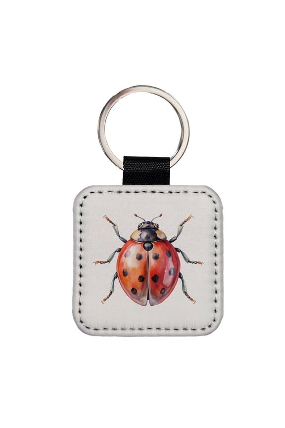 Ladybug Watercolor Faux Leather Square Keychain