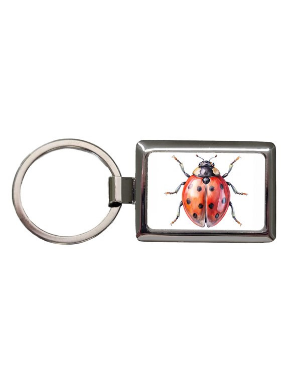 Ladybug Watercolor Metal Rectangle Keychain