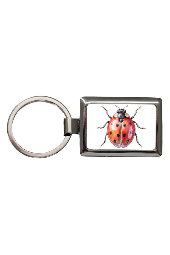 Ladybug Watercolor Metal Rectangle Keychain