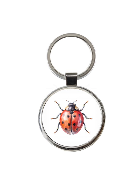 Ladybug Watercolor Metal Round Keychain