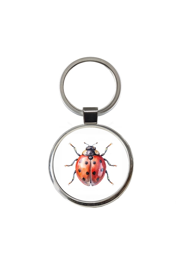 Ladybug Watercolor Metal Round Keychain