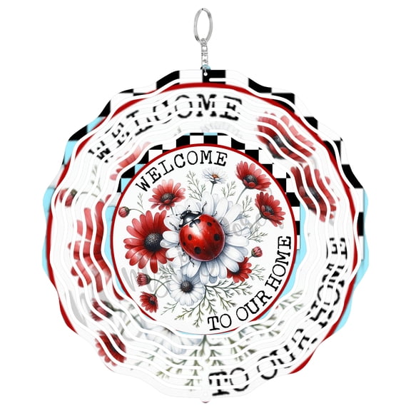 Ladybug Welcome Garden 3D Wind Spinner, Red Insect Nature Decor, Kinetic Yard Art