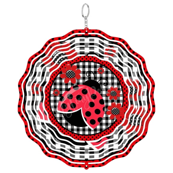 Ladybug Welcome Red Beetle 3D Wind Spinner, Garden Insect Lover Gift, Kinetic Outdoor Spinner