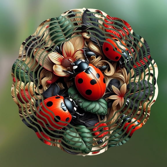 Ladybug Wind Spinner 10 Inch Metal Double-Sided Rotating Wind Spinner - Vibrant Design for Garden Outdoor Decor, Patio Yard Art, Durable Aluminum, Rotating