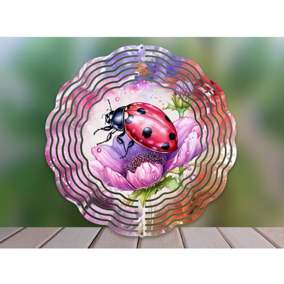 Ladybug Wind Spinner 10 Inch Metal Double-Sided Rotating Wind Spinner - Vibrant Design for Garden Outdoor Decor, Patio Yard Art, Durable Aluminum, Rotating