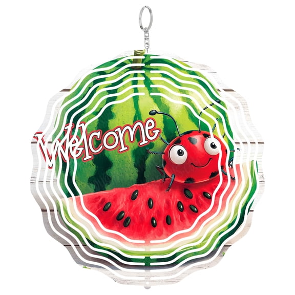 Ladybug Wind Spinner Metal Outdoor Decor Cute Summer Welcome Red Green
