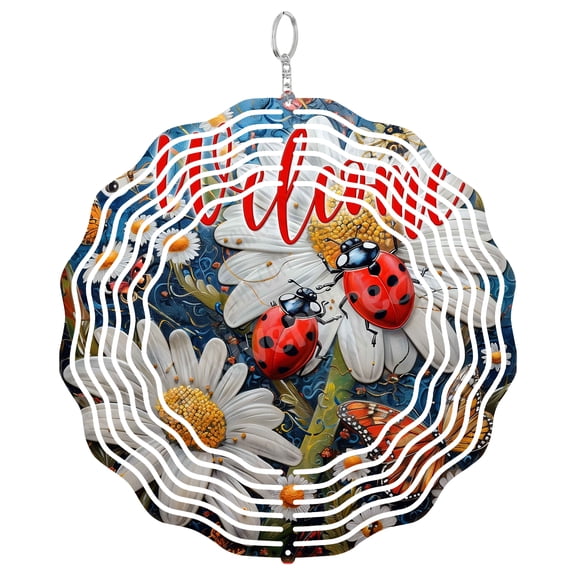 Ladybug Wind Spinner Metal Outdoor Decor Garden Theme Multicolor Finish