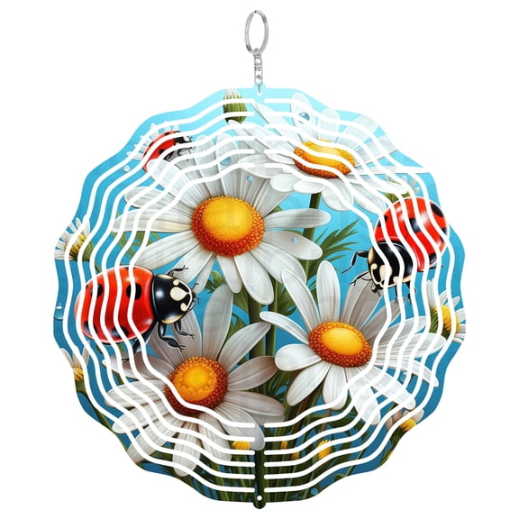 Ladybug Wind Spinner Metal Outdoor Decor Garden Theme Vibrant Multicolor