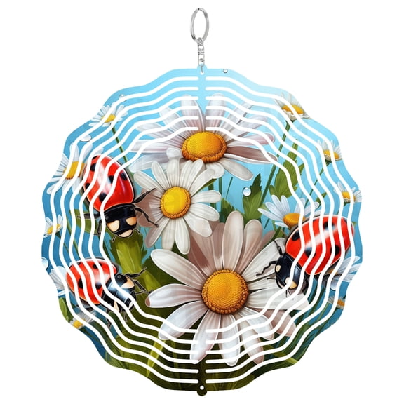 Ladybug Wind Spinner Metal Outdoor Decor Whimsical Garden Art Vibrant Multi-Color