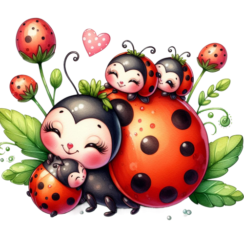 Ladybug With Her Babies Themed Birthday Photo Edible Image Cake Topper For Half Sheet Cake
