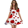 thumbnail image 1 of Ladybug Women Dress V-Neck Short Sleeve Flowy Swing Party Midi Dress, 1 of 4