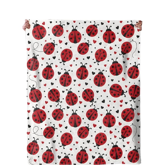 Ladybug and Heart Throw Blanket, Cute Cozy Soft Plush Blanket for Couch Bed or Sofa