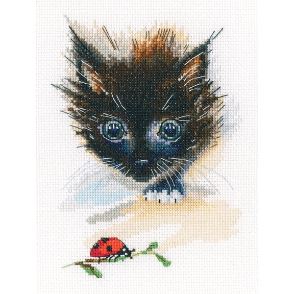 RTO Cross Stitch Embroidery Kits for Adults Animals, Insects - Ladybug and Super-cat 11.5x15.5cm/4.5x6.1 16CT