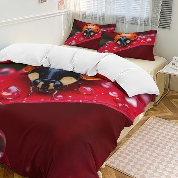 Ladybug on Dewy Petal Bedding Set Couple Bedclothes Pillowcase Customized Home Textiles Bed Set for Bedroom Decoration