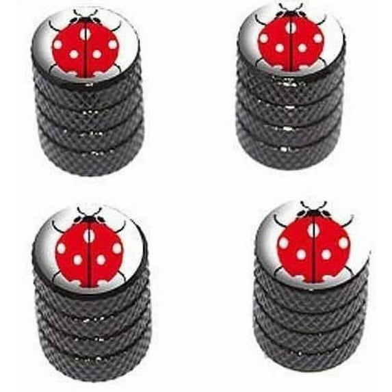 Ladybug on White Tire Rim Wheel Aluminum Valve Stem Caps, Multiple Colors