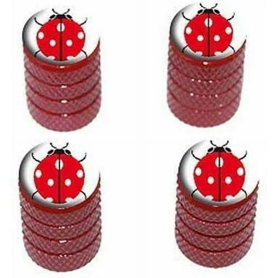 Ladybug on White Tire Rim Wheel Aluminum Valve Stem Caps, Multiple Colors
