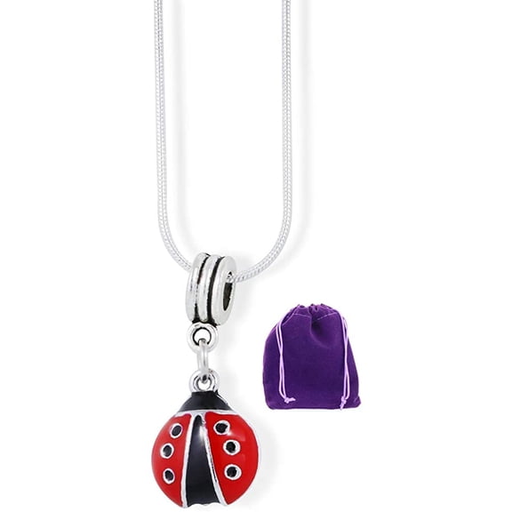 Ladybug with six black dots and black head Charm Snake Chain Necklace
