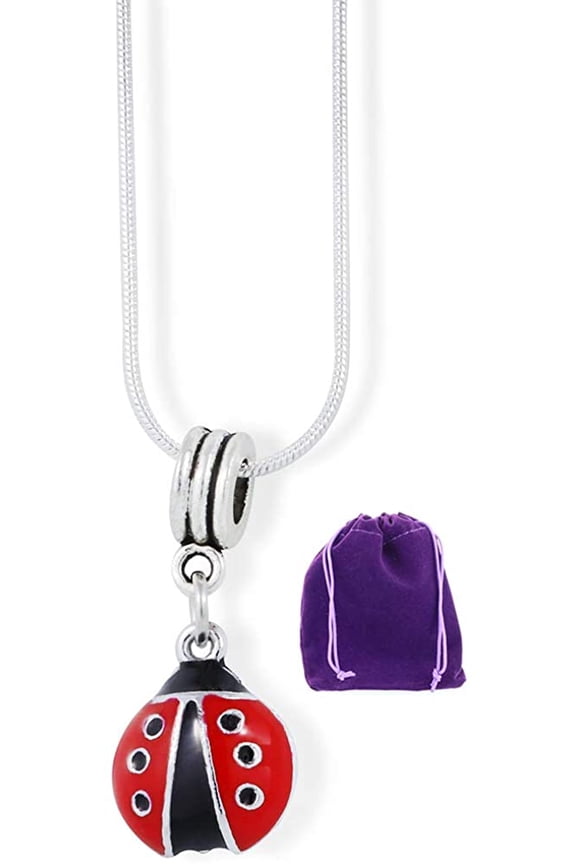 Ladybug with six black dots and black head Charm Snake Chain Necklace