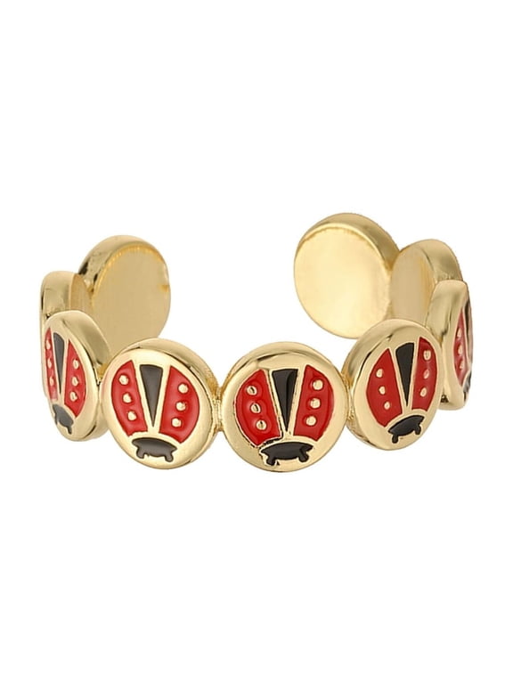 Ladybugs Adjustable Open Ring Vibrant Enamel Detailing Copper Fashion Accessory