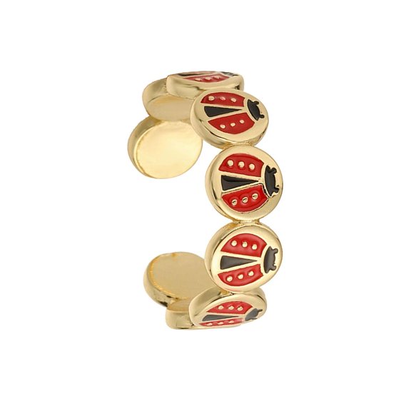 Ladybugs Adjustable Open Ring Vibrant Enamel Detailing Copper Fashion Accessory