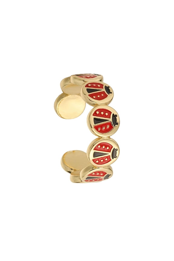 Ladybugs Adjustable Open Ring Vibrant Enamel Detailing Copper Fashion Accessory