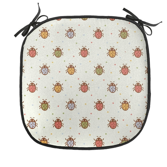 Ladybugs Chair Seating Cushion, Pastel Color Vintage Bugs Setting Nostalgic Luck Theme, Soft Seat Pads for Office with Anti-slip Backing, 16"x16", Multicolor, by Ambesonne