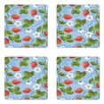 thumbnail image 1 of Ladybugs Coaster Set of 4, Strawberries Daisies and Ladybugs Looks Like Ivy Plant Spotted Insects Image, Square Hardboard Gloss Coasters, Standard Size, Blue Green Red, by Ambesonne, 1 of 2