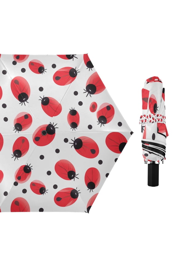 Ladybugs Compact Sun Umbrella Windproof Travel Umbrellas for Rain Strong Portable UV Protection